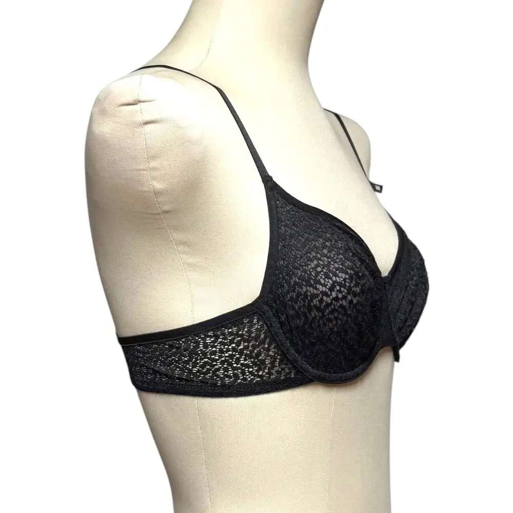DKNY Modern Lace Unlined Underwire Demi Bra Black 36A